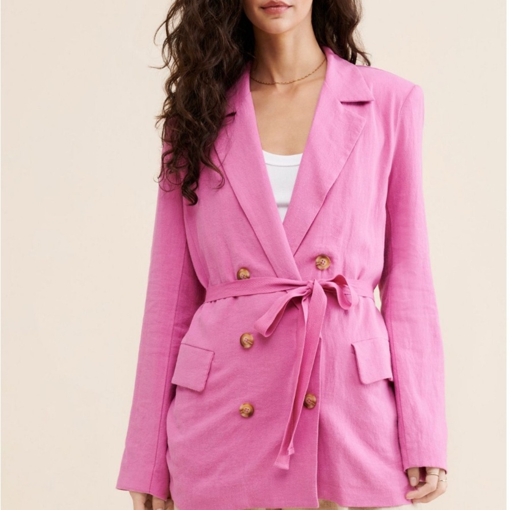 Free People Pink Olivia Tie-Front Blazer Blazer with Belt Size Large